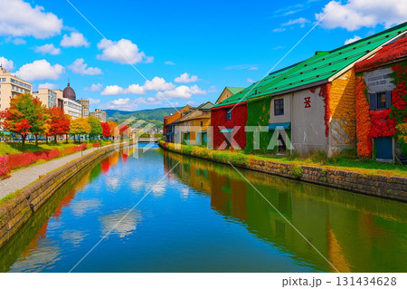 倉庫街 小樽運河 紅葉 倉庫街 小樽運河 紅葉 131434628