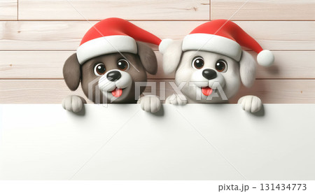 Funny cartoon of dogs with Santa hats 131434773