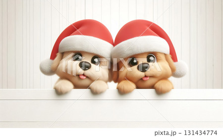 Funny cartoon of dogs with Santa hats Funny cartoon of dogs with Santa hats 131434774