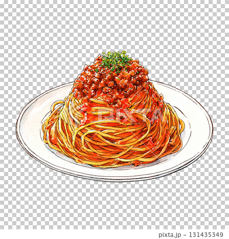 Illustration of spaghetti with meat sauce: A simple cut of a classic pasta dish 131435349