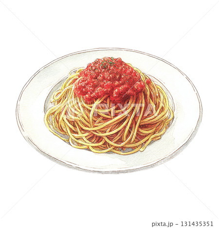 トマトパスタのイラスト　シンプルで使いやすい洋食料理のカット素材 131435351