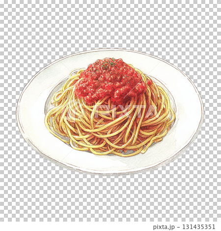 トマトパスタのイラスト　シンプルで使いやすい洋食料理のカット素材 131435351