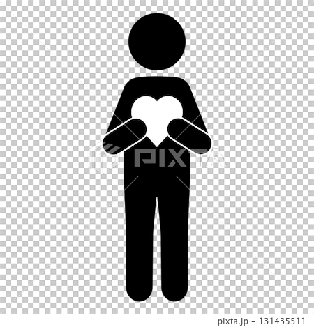 Silhouette icon of a person holding a heart - expressing gratitude and compassion 131435511