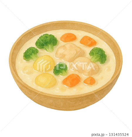 水彩風イラストのクリームシチュー 野菜と鶏肉入り 冬の洋食素材 水彩風イラストのクリームシチュー 野菜と鶏肉入り 冬の洋食素材 131435524