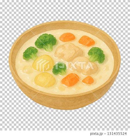 水彩風イラストのクリームシチュー 野菜と鶏肉入り 冬の洋食素材 水彩風イラストのクリームシチュー 野菜と鶏肉入り 冬の洋食素材 131435524