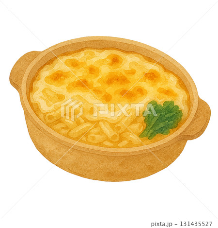 水彩風イラストのグラタン　チーズとホワイトソース　洋食素材 131435527