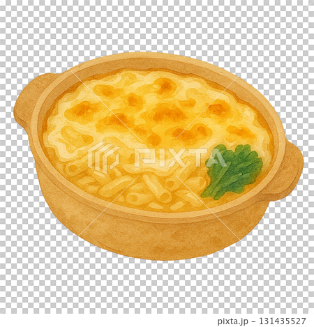 水彩風イラストのグラタン　チーズとホワイトソース　洋食素材 131435527