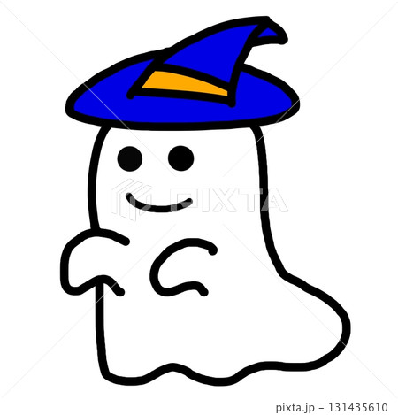 シンプルでカワイイおばけ＿青の魔女の帽子を被っているイラスト	 131435610