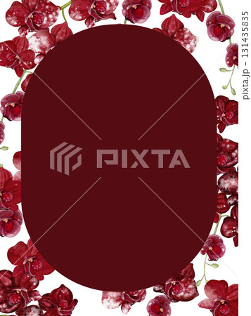 Wedding invitation card with red orchid flowers. 131435835
