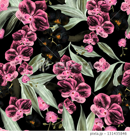 Beautiful seamless pattern in inversion with orchid flowers. 131435846