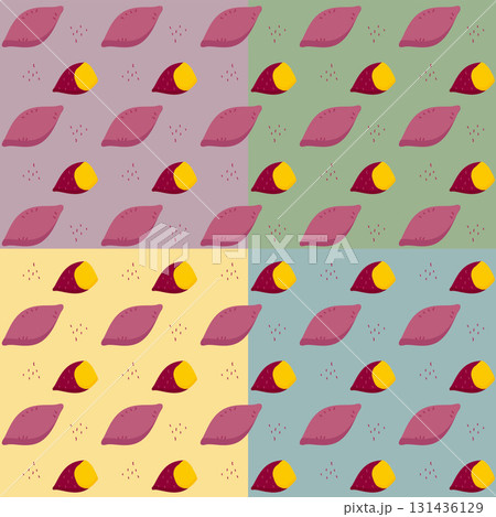 カラフルな秋色のかわいい焼き芋のシームレスパターン 131436129