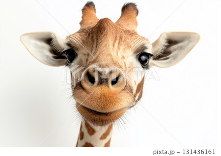 Giraffe safari wildlife in nature with animal and savanna spots, mammal standing tall 131436161