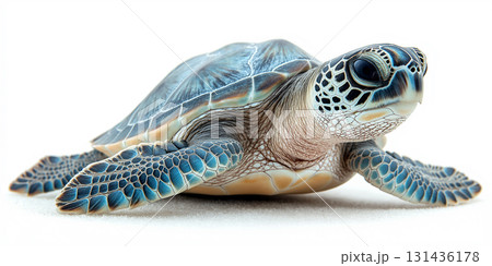 Turtle reptile in sea: nature, wildlife, ocean, shell, animal, marine, aquatic scene 131436178