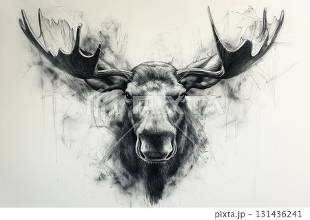 Majestic moose animal sketch art with detailed antlers and forest wildlife illustration. Majestic moose animal sketch art with detailed antlers and forest wildlife illustration. 131436241