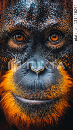 Orangutan primate ape wildlife jungle nature animal mammal endangered forest expression portrait. 131436264