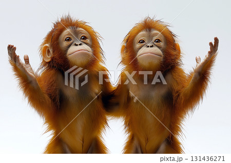 Adorable orangutans and monkeys in their natural jungle habitat, playing and climbing. Adorable orangutans and monkeys in their natural jungle habitat, playing and climbing. 131436271