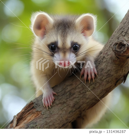 Wildlife nature scene with an animal rodent climbing outdoors in fur with whiskers and paws Wildlife nature scene with an animal rodent climbing outdoors in fur with whiskers and paws 131436287