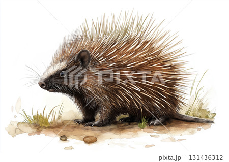 Porcupine wildlife animal with quills in forest habitat, brown spines in natural setting Porcupine wildlife animal with quills in forest habitat, brown spines in natural setting 131436312