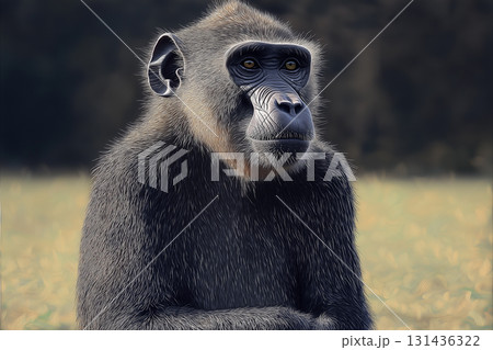 Chimpanzee primate ape mammal animal in jungle forest wildlife nature zoology portrait Chimpanzee primate ape mammal animal in jungle forest wildlife nature zoology portrait 131436322