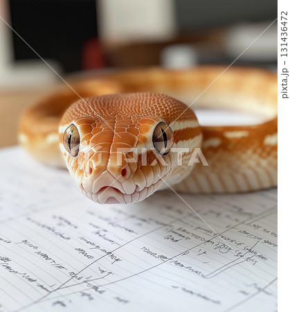 Snake python reptile with beautiful scales and captivating eyes in nature photography 131436472