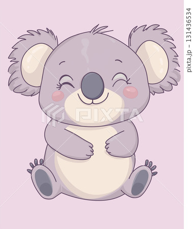 Cute cartoon koala illustration of a smiling animal from Australia on pink background 131436534