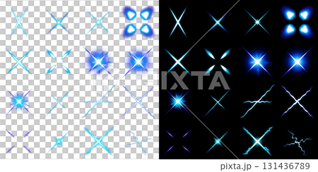 Collection of X-shaped light and electricity effects on transparent and black backgrounds Collection of X-shaped light and electricity effects on transparent and black backgrounds 131436789