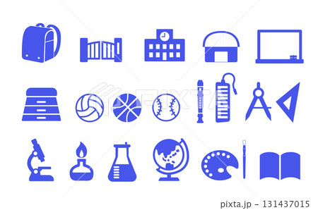 学校をテーマにしたシルエットアイコンセット(ブルー) 学校をテーマにしたシルエットアイコンセット(ブルー) 131437015
