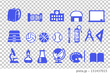 学校をテーマにしたシルエットアイコンセット(ブルー) 学校をテーマにしたシルエットアイコンセット(ブルー) 131437015