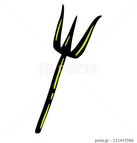 Halloween Pitchfork, Cute Cartoon Graphic in Neon Green Yellow Colors. Isolated Vector Illustration for Sticker or Poster Design Halloween Pitchfork, Cute Cartoon Graphic in Neon Green Yellow Colors. Isolated Vector Illustration for Sticker or Poster Design 131437066