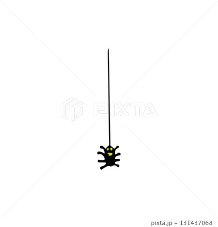 Halloween Hanging Spider, Cute Cartoon Black Graphic, Isolated Vector Illustration for Sticker or Poster Design 131437068