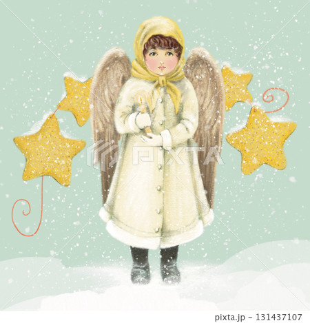 little Angel girl in winter clothes 131437107