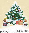Christmas tree with gifts and toys underneath  131437108