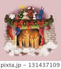 A fireplace decorated for Christmas  131437109