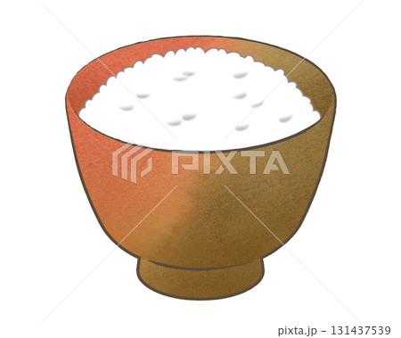 アナログ水彩のテクスチャを使った茶碗に入ったご飯のイラスト 131437539