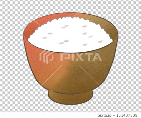 アナログ水彩のテクスチャを使った茶碗に入ったご飯のイラスト 131437539