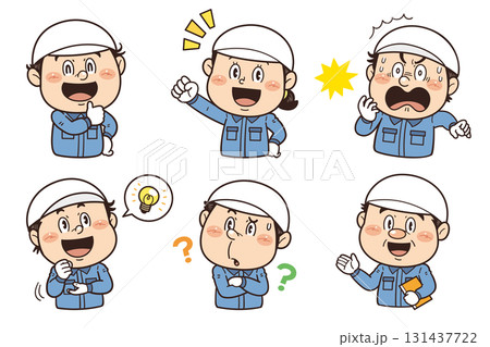 工場や現場で働く作業員のジェスチャーやポーズのイラスト|不安全行動・不安全状態・労働災害 工場や現場で働く作業員のジェスチャーやポーズのイラスト|不安全行動・不安全状態・労働災害 131437722