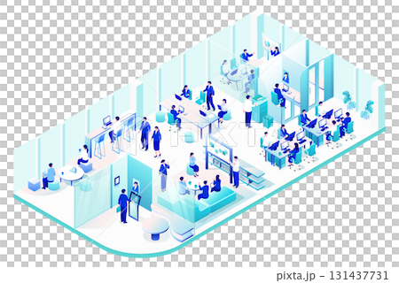 現代辦公樓層的等距插圖 131437731