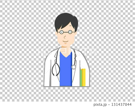 Illustration of a male doctor (teacher) in a white coat 131437844
