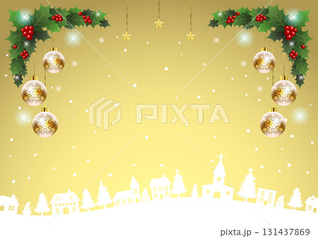 クリスマス背景25、イラスト、かわいい、横、金、飾り、街並み クリスマス背景25、イラスト、かわいい、横、金、飾り、街並み 131437869
