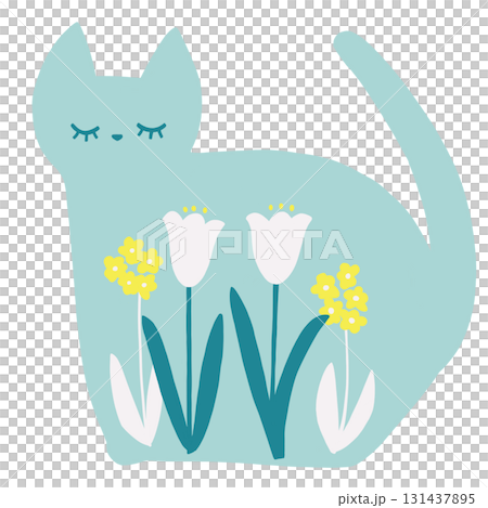 Floral cat with closed eyes Floral cat with closed eyes 131437895