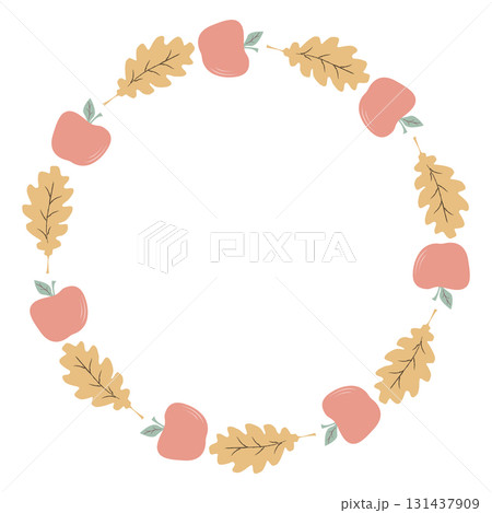 Autumn wreath of apples and oak leaves Autumn wreath of apples and oak leaves 131437909