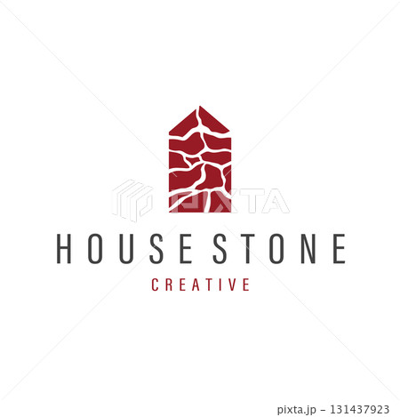stone logo with simple stone house structure design, symbol concept, illustration, brand and poster design template 131437923