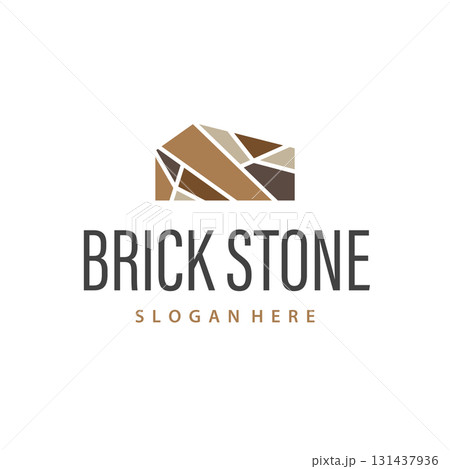 stone logo with simple stone house structure design, symbol concept, illustration, brand and poster design template 131437936