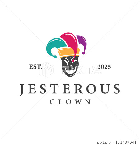 Simple illustration template jester hat logo minimalist joker clown design Simple illustration template jester hat logo minimalist joker clown design 131437941