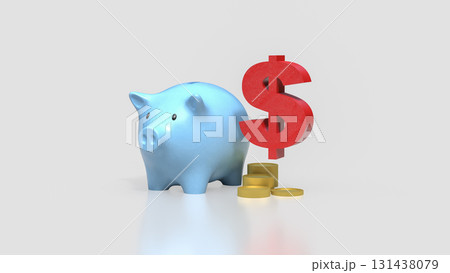 The Blue Piggy Bank and dollar for Business or earn concept 3d rendering. The Blue Piggy Bank and dollar for Business or earn concept 3d rendering. 131438079