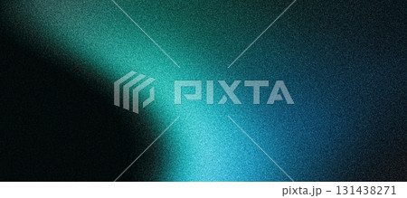 Glowing teal blue abstract shape, dark grainy black green blue background, noise texture dynamic poster header cover wallpaper banner backdrop design 131438271