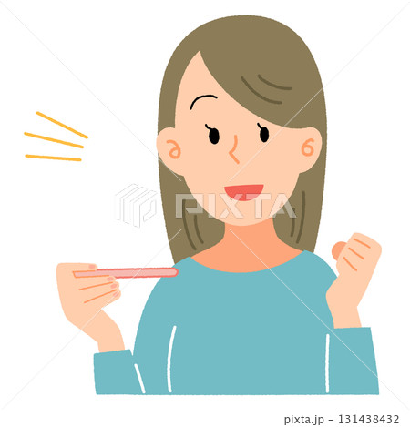 妊娠検査薬を見てガッツポーズをする女性のイラスト 131438432
