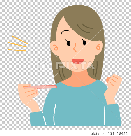 妊娠検査薬を見てガッツポーズをする女性のイラスト 131438432