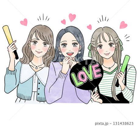 推し活をする3人の女性のイラスト 131438623