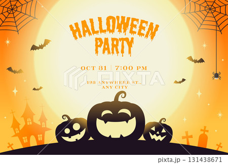 ハロウィンのかわいいかぼちゃと満月の背景イラスト 131438671